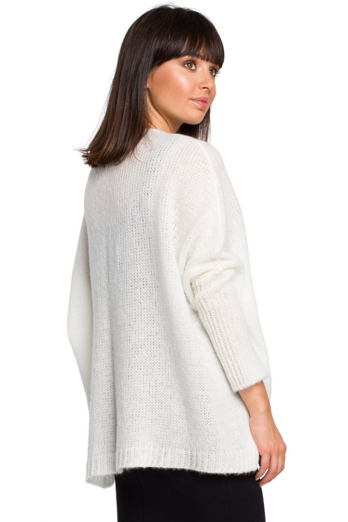 Sweter Damski - Luźny Oversize Dekolt V - ecru